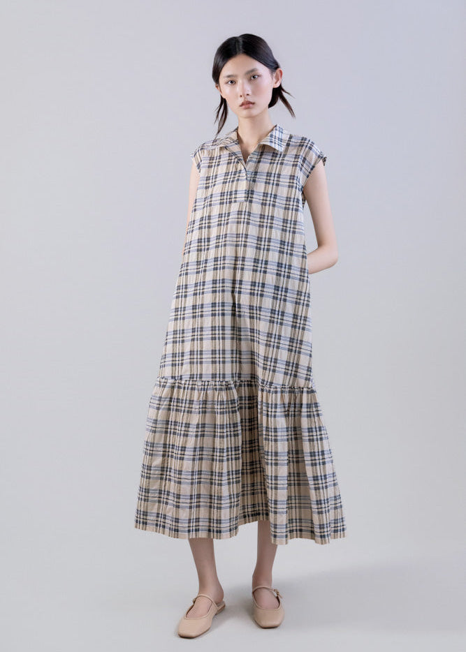 Vestido Camisero Cuadros Talle Bajo Silueta A Volante | Psopha SS26 Vestido Camisero Cuadros Talle Bajo Silueta A Volante | Psopha SS26