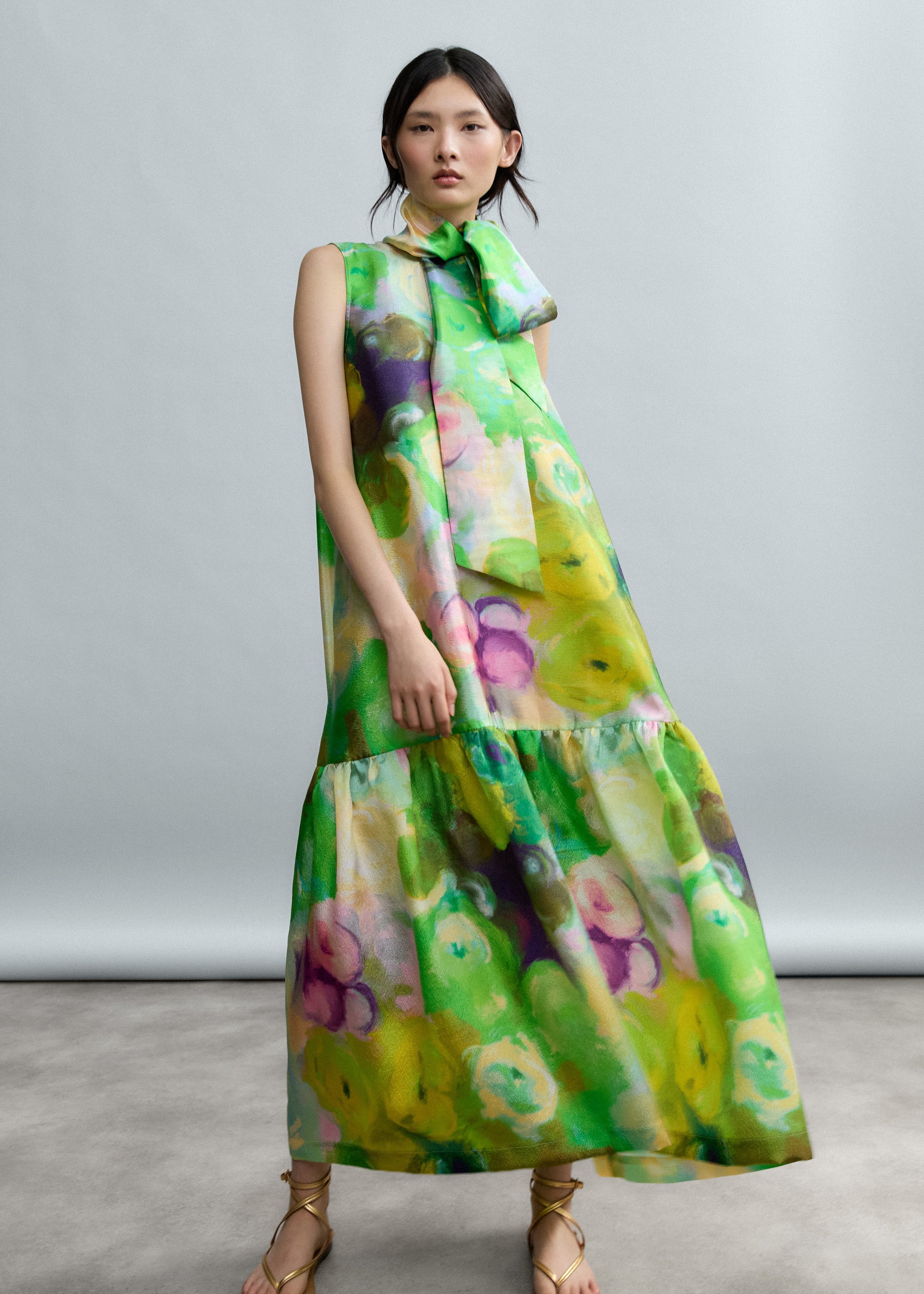 Bloomlight Bloomlight Printed Long Dress with Bow | Psophía SS26