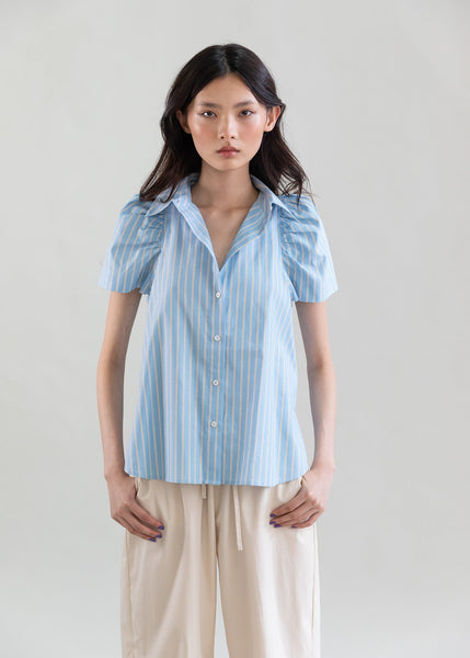 Candy Stripe Puff Sleeve Cropped Shirt | Psophía SS26