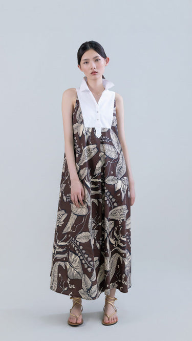 Retro Bloomleaf Sleeveless Joke Long Dress